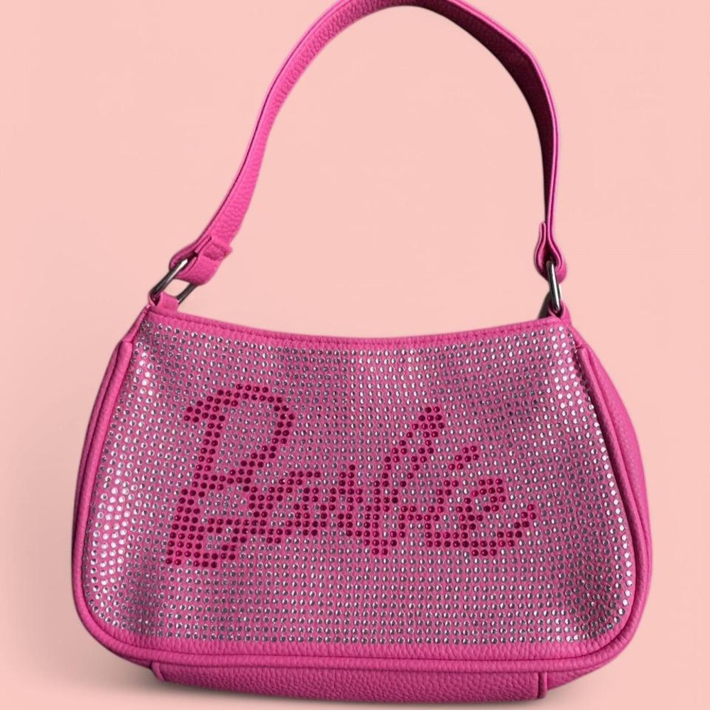 Fuchsia Sparkle Barbie Shoulder Bag with Textured Design